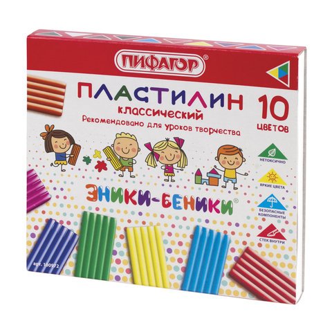 превью Пластилин ПИФАГОР, 10 цветов, 200 г, со стеком