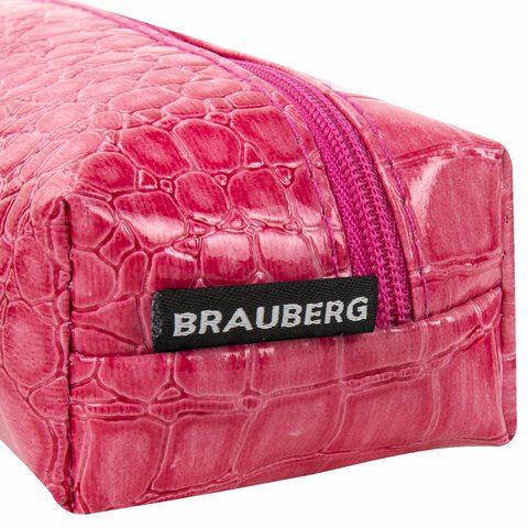 Пенал-косметичка BRAUBERG, «крокодиловая кожа», 20×6х4 см, «Ultra pink»