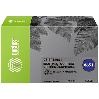 Картридж совм. Cactus EPT8651 черный для Epson WF5190/5690 (176мл)