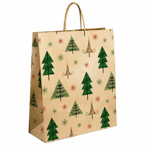 Пакет подарочный КОМПЛЕКТ 10 штук, новогодний, 26×13x32 см, «Kraft Xmas Tree», ЗОЛОТАЯ СКАЗКА