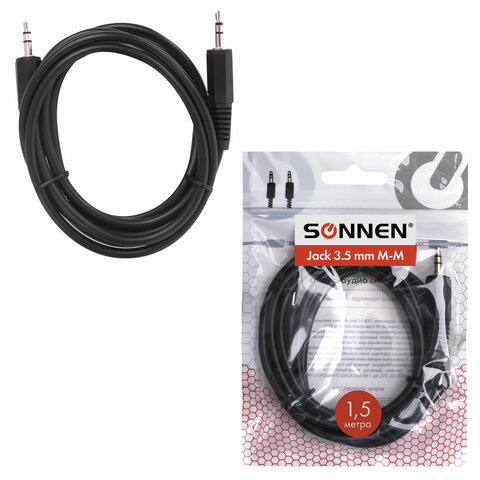 Кабель Jack 3.5 mm M-M, 1.5 м, SONNEN, для передачи стерео-аудио, черный