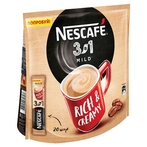 Кофе растворимый NESCAFE «3 в 1 Мягкий», 20 пакетиков по 16 г (упаковка 320 г)