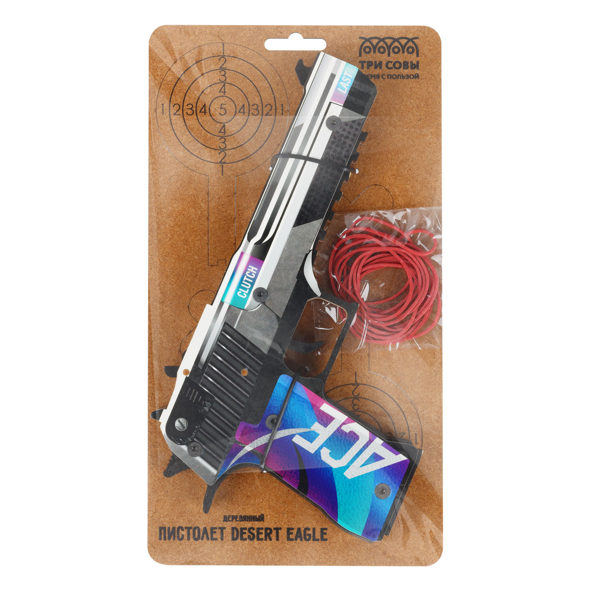 превью Пистолет деревянный ТРИ СОВЫ Desert Eagle, «Игл Айс», подложка ХДФ с европодвесом, термоусадка