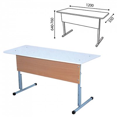 Стол-парта 2-местный регулируемый для кабинета физики, 1200×550×640-760 мм, рост 4-6, металл/ДСП, пластик мрамор