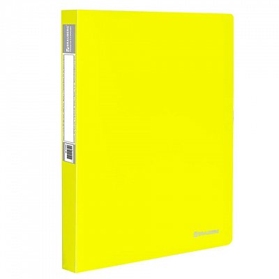 Папка на 2 кольцах BRAUBERG «Neon», 25 мм, внутренний карман, неоновая, желтая, до 170 листов, 0.7 мм