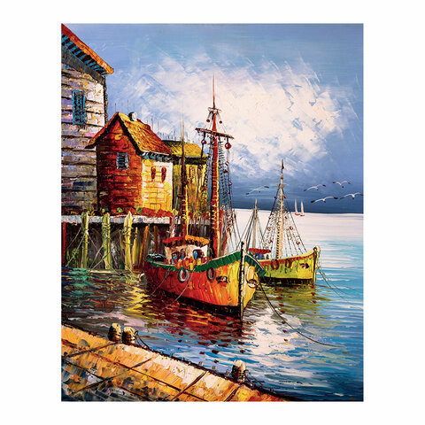 Холст на картоне с контуром BRAUBERG ART «CLASSIC» «ПРИЧАЛ», 30×40 см, грунтованный, хлопок, 191544