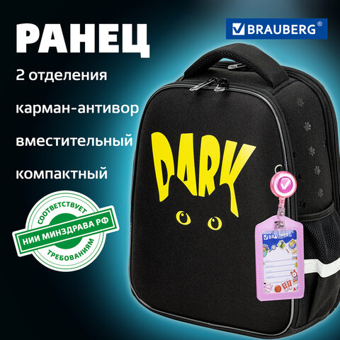 Ранец BRAUBERG FIT, 2 отделения, «Dark cat», 38×27х14 см