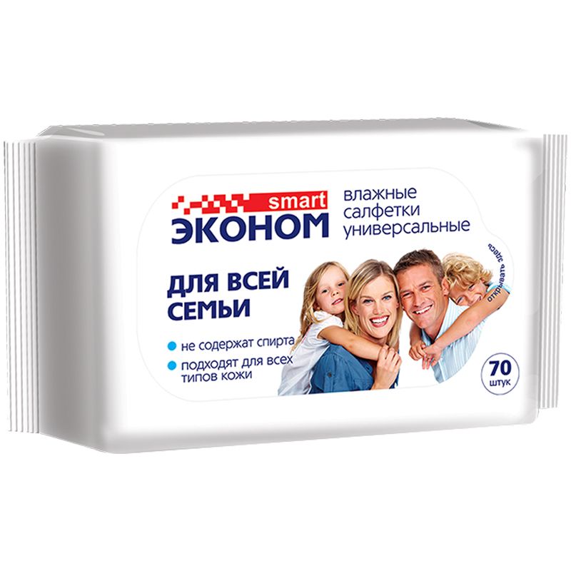 превью Салфетки влажные Эконом Smart, 70шт, для всей семьи