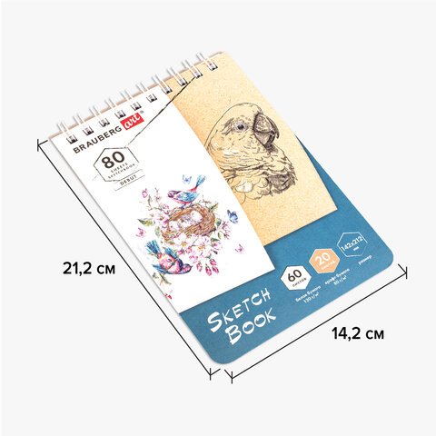 Скетчбук, белая бумага 120 г/м2 + крафт 80 г/м2 142×212 мм, 60 + 20 л., гребень, BRAUBERG ART DEBUT