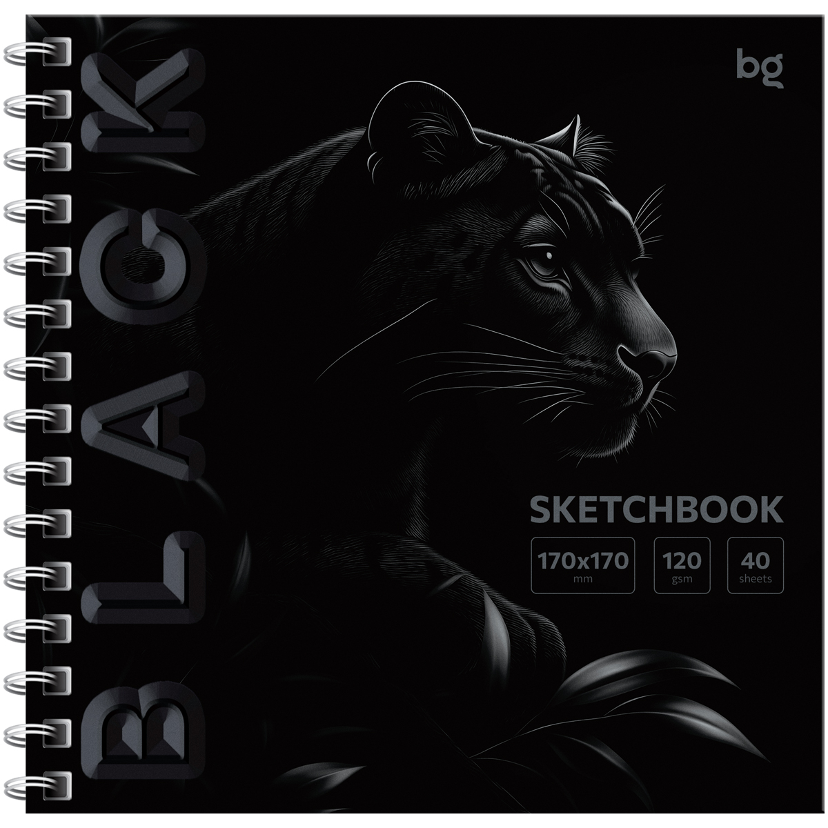 превью Скетчбук 40л., 170×170 BG «Black. Tiger», на гребне, soft tuch, выборочный лак, 120г/м2