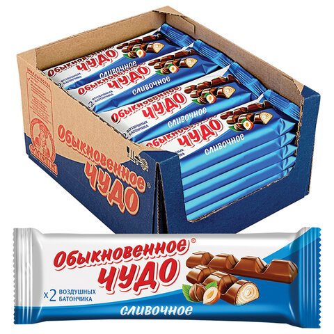Шоколадный батончик вафельный СЛАВЯНКА «Обыкновенное чудо», сливочный, 55 г, пакет