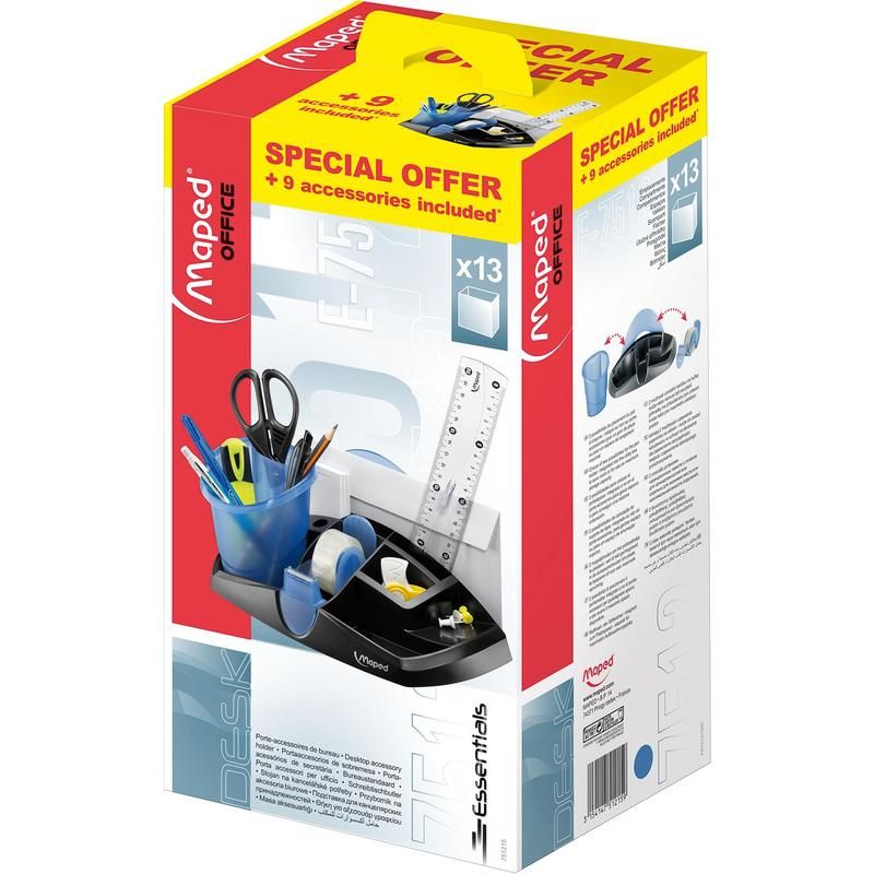 Настольный набор Maped 10 предметов серый/синий с нескользящим основанием