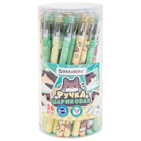 Ручка шариковая с принтом BRAUBERG «МИЛЫЕ КОТЫ», СИНЯЯ, SOFT TOUCH покрытие, узел 0.7 мм, линия письма 0.35 мм