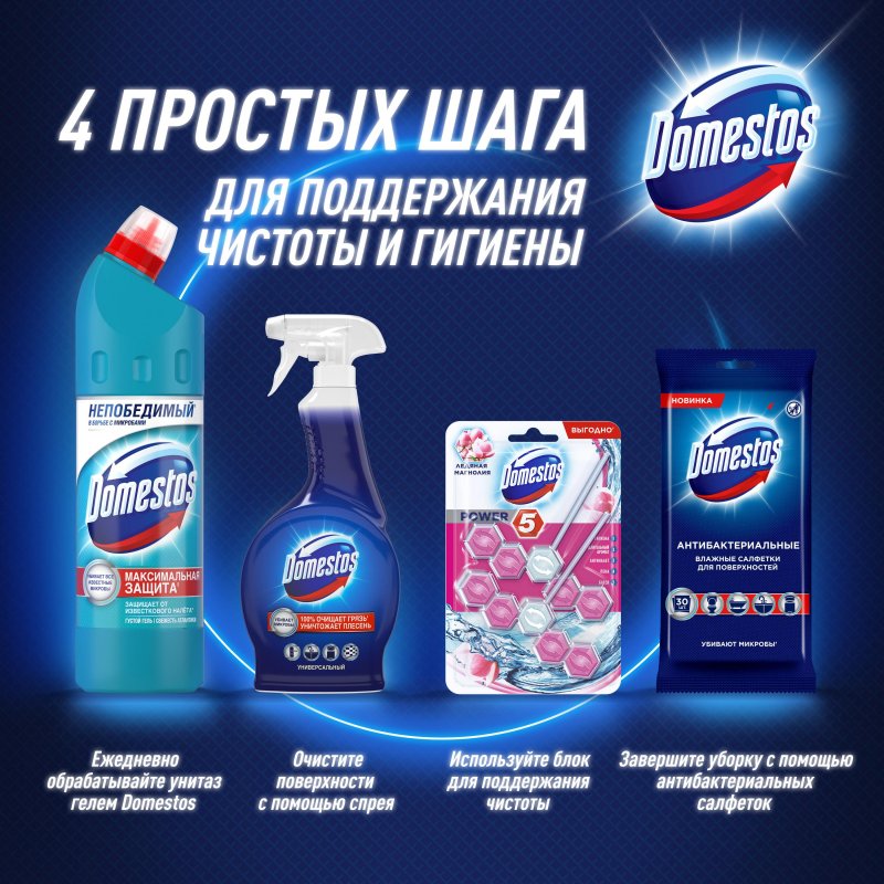 Блок для унитаза гигиенический Domestos Power 5 Duo Ледяная магнолия (2 штуки в упаковке)