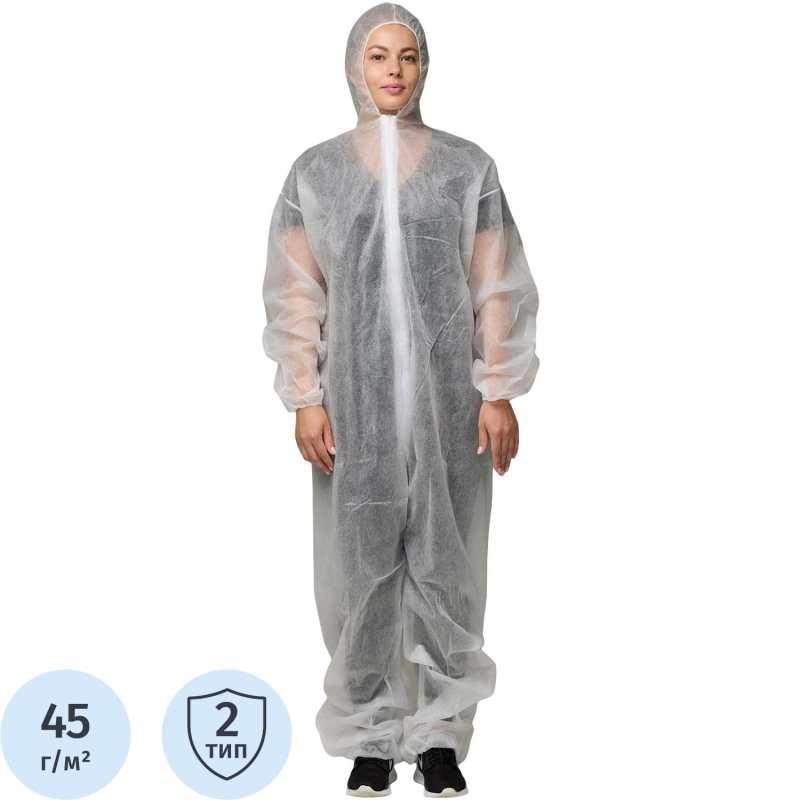 превью Комбинезон одноразовый Каспер, белый, 45 г/м2, р. М, кп