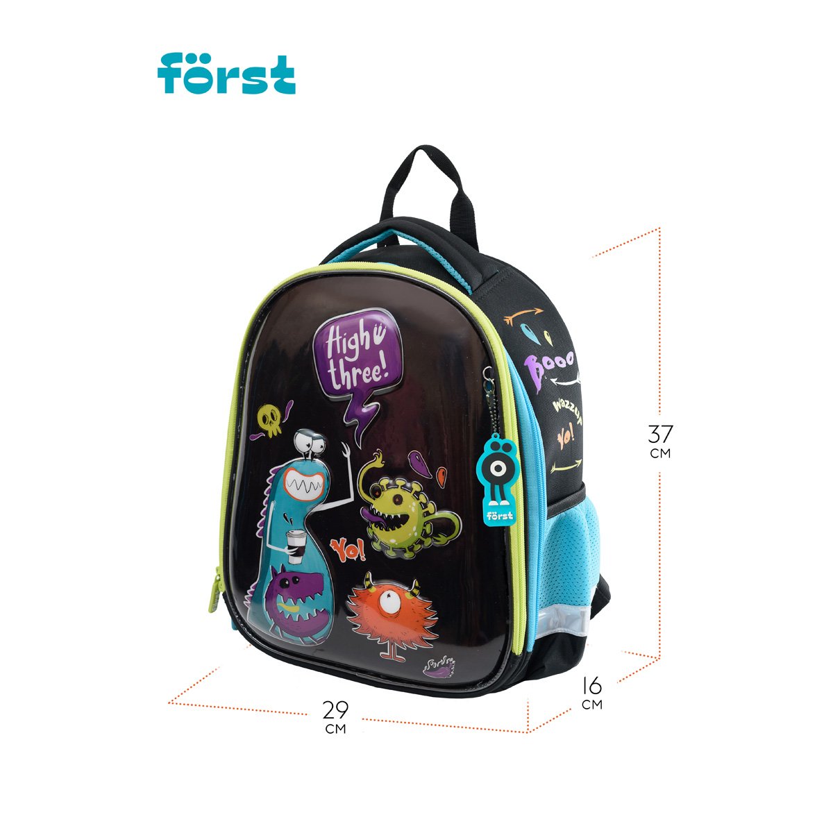 Ранец Först F-Glow «Monster party» 37×29.5×16 см, 2 отделения, 2 кармана, анатомическая спинка