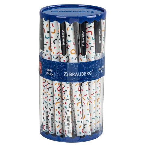 Ручка шариковая BRAUBERG SOFT TOUCH GRIP «CONFETTI», СИНЯЯ, мягкое покрытие, узел 0.7 мм