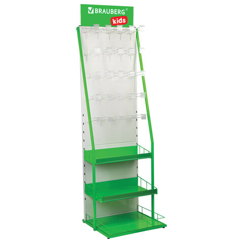 Стойка для размещения товара напольная BRAUBERG KIDS, 205×60x50 см, 25 крючков, 3 полки