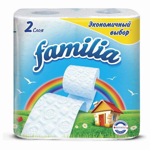 превью Бумага туалетная бытовая, спайка 4 шт., 2-слойная (4×16.2 м), FAMILIA, белая