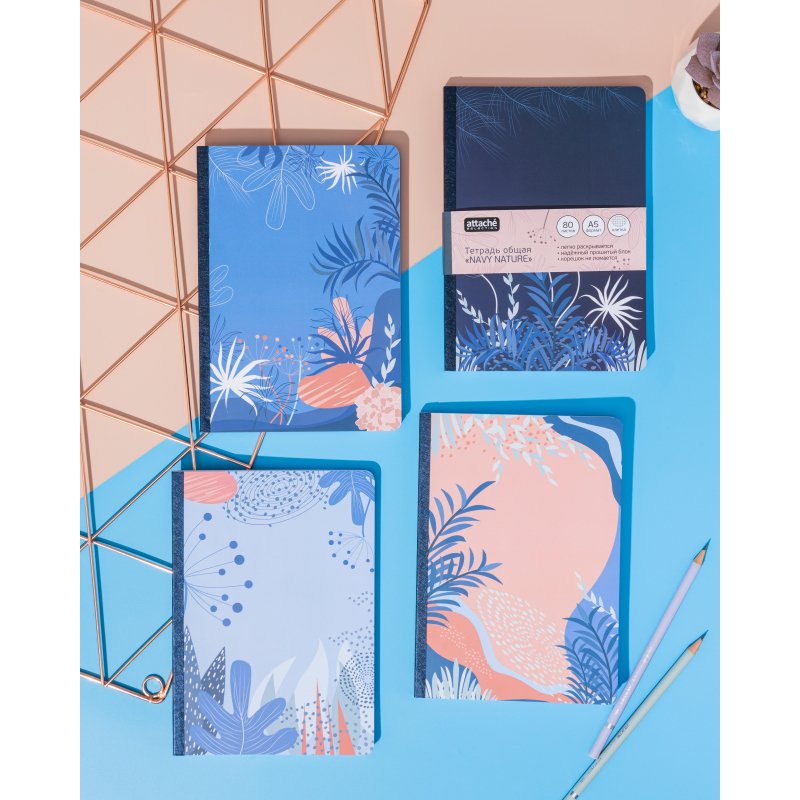 Тетрадь общая Attache Selection Navy nature Персиковый А5 80л клетка, ШКС