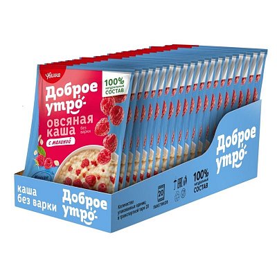 Каша Увелка овсяная с малиной 40гх20шт/уп