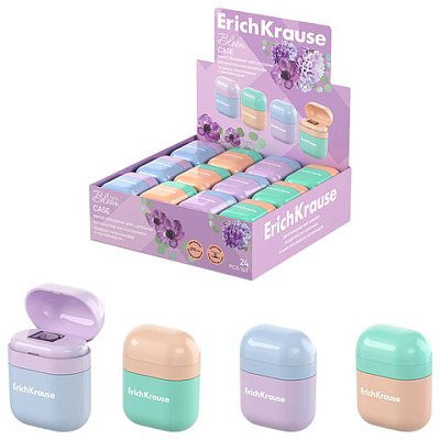 Точилка ERICH KRAUSE «Case Pastel Bloom» с контейнером, пластиковая, корпус ассорти