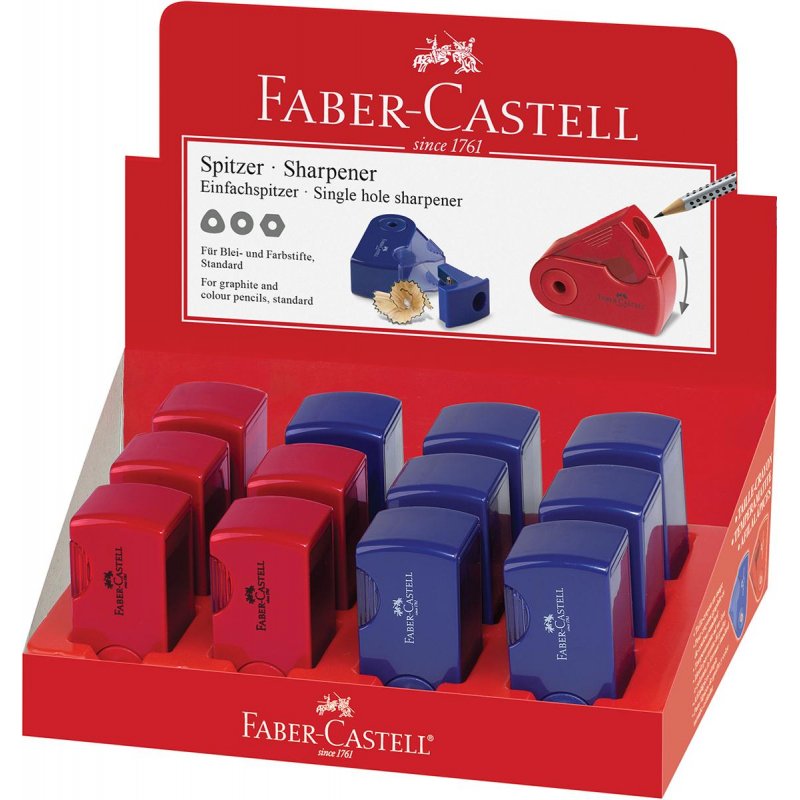 Точилка пластиковая Faber-Castell «Sleeve Mini», 1 отверстие, контейнер, красная/синяя