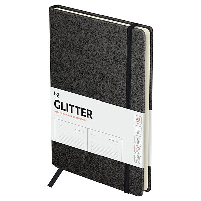 Ежедневник недатированный, А5, 136л., твердый переплет, диз. картон, BG «Glitter. Black», черный, на резинке, карман