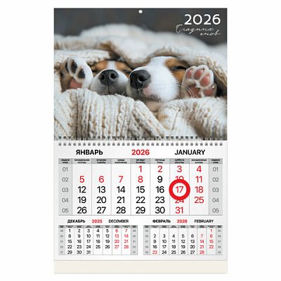 Календарь квартальный 2026г, 1 блок 1 гребень, магнитный курсор, мелованная бумага, BRAUBERG, Носики
