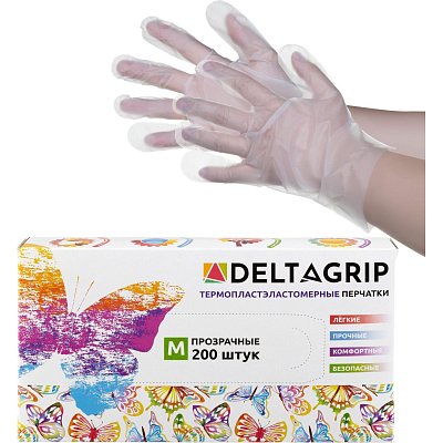 Перчатки одноразовые DELTAGRIP TPE цвет прозрачный 200шт/уп р. M ПС