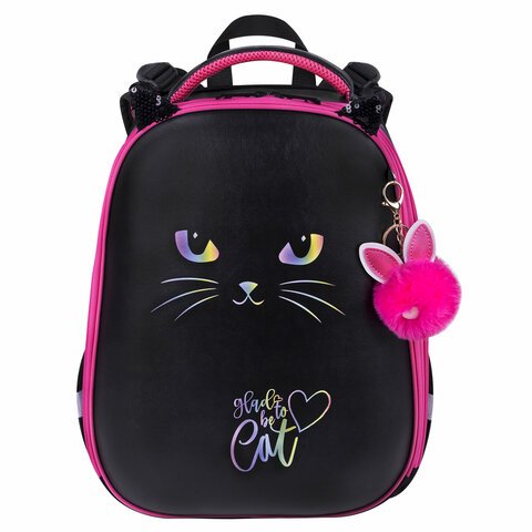 Ранец BRAUBERG SHINY, 2 отделения, с брелоком, «Glad to be cat», 38×28х14 см