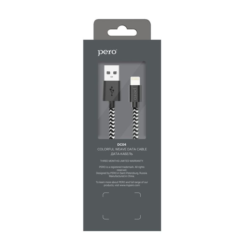 Кабель USB PERO DC-04 8-pin Lightning, 2А, 1м, Silver-black