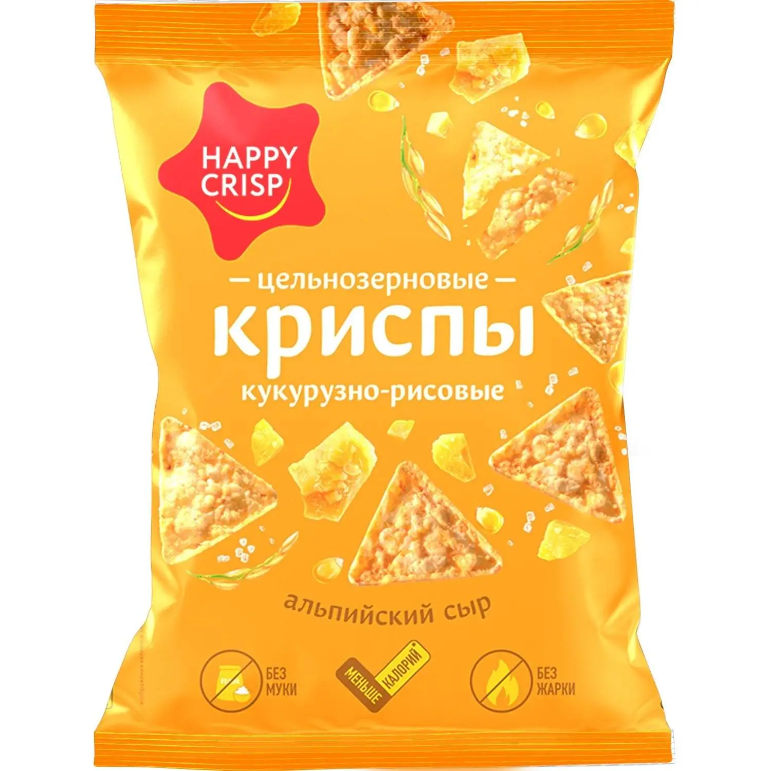 превью Чипсы цельнозерновые Happy Crisp с альпийским сыром (18 штук по 50 г)