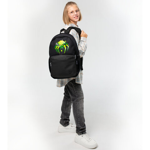 Рюкзак BRAUBERG FASHION CITY универсальный, 2 отделения, Green Spider, черный, 46×31х15 см