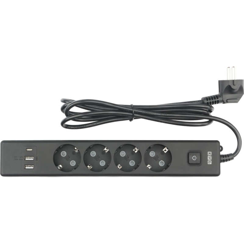 Удлинитель Power Cube, 4р с/з вык.,3USB, 3500 Вт, 16А,1.9 м, 3×1.0 (черный)