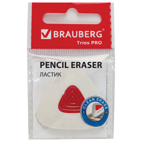 Ластик BRAUBERG «Trios PRO», 36×36*9мм, белый, треугольный, красный пластиковый держатель