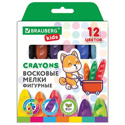 Восковые мелки фигурные BRAUBERG KIDS «Батоны», 12 цветов
