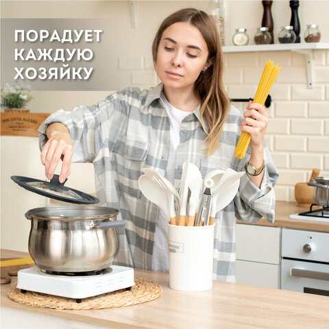 Набор силиконовых кухонных принадлежностей с деревянными ручками 12 в 1молочныйDASWERK608193