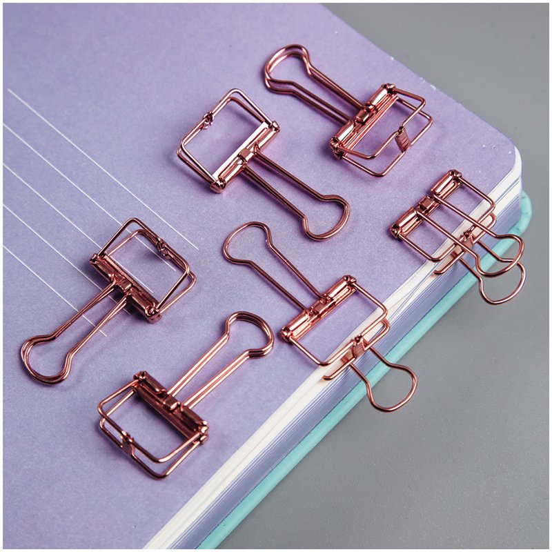 Зажимы для бумаг 19мм, Meshu «Rose Gold», 6шт., пакет с европодвесом