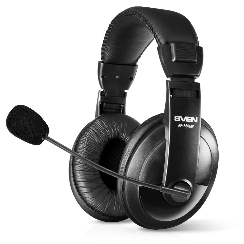 Наушники с микрофоном (гарнитура) SVEN AP-860MV, проводные, 2 м, с оголовьем, черные