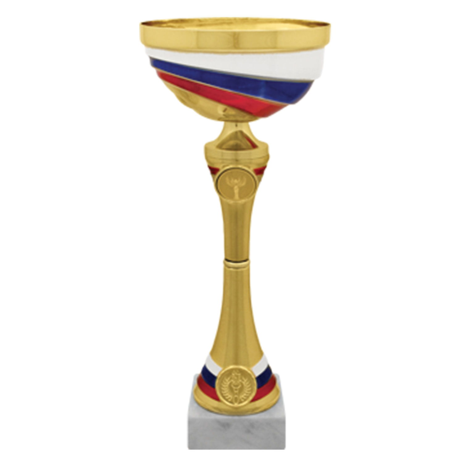 превью Кубок металлический «Верослав» (120×120×300 мм), основание мрамор, «золото»/триколор, стем красный