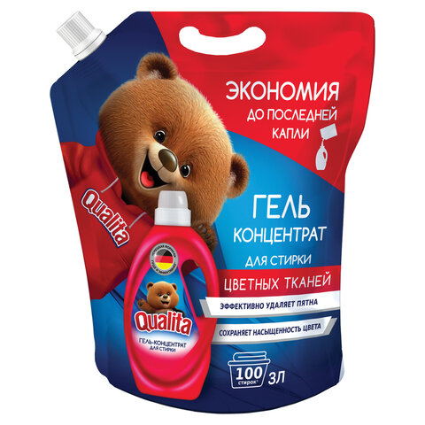 превью Гель для стирки цветного белья 3 л, QUALITA, концентрат, дой-пак