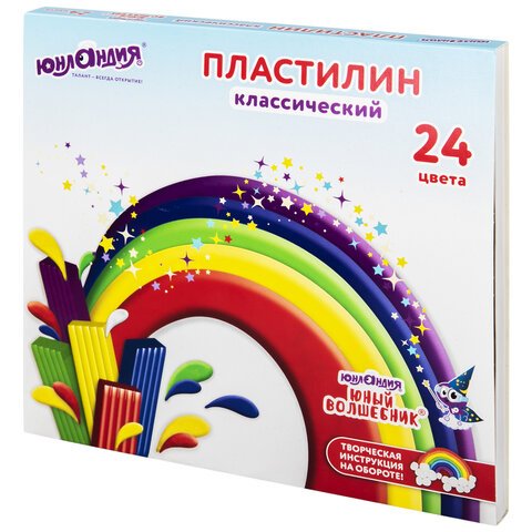 Пластилин классический ЮНЛАНДИЯ «ЮНЫЙ ВОЛШЕБНИК», 24 цвета, 480 г, СО СТЕКОМ