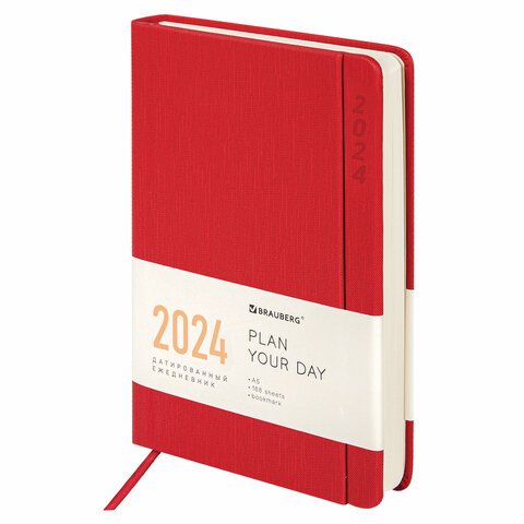 превью Ежедневник датированный 2024 А5 138×213 мм, BRAUBERG «Flap», под кожу, органайзер, красный