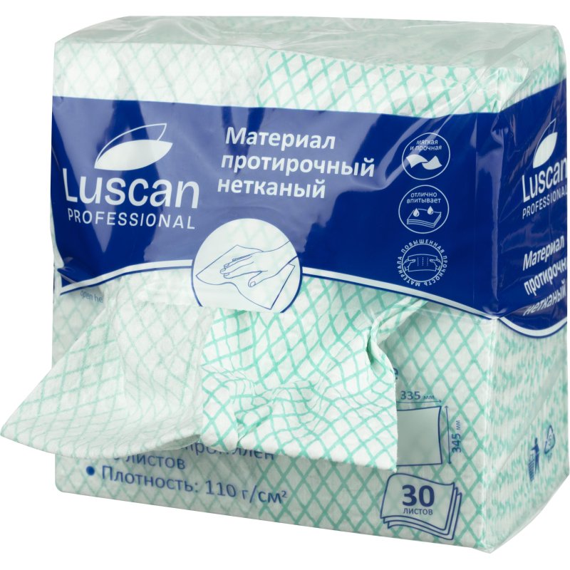 Материал протирочный нетканый Luscan Prof зеленый 110г 33.5×34.5см 30л/уп