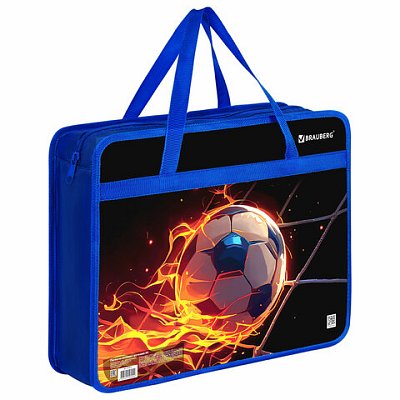 Папка на молнии с ручками BRAUBERG А4, 1 отделение, пластик, 80 мм, «Burning ball»