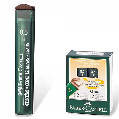 Грифели запасные FABER-CASTELL, КОМПЛЕКТ 12 шт., B, 0.5 мм