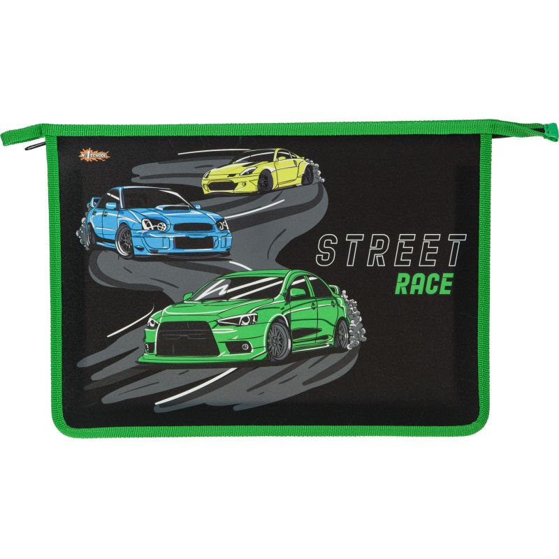 Папка для тетрадей №1School Street race, А4, на молнии, пластик, ПТ-813