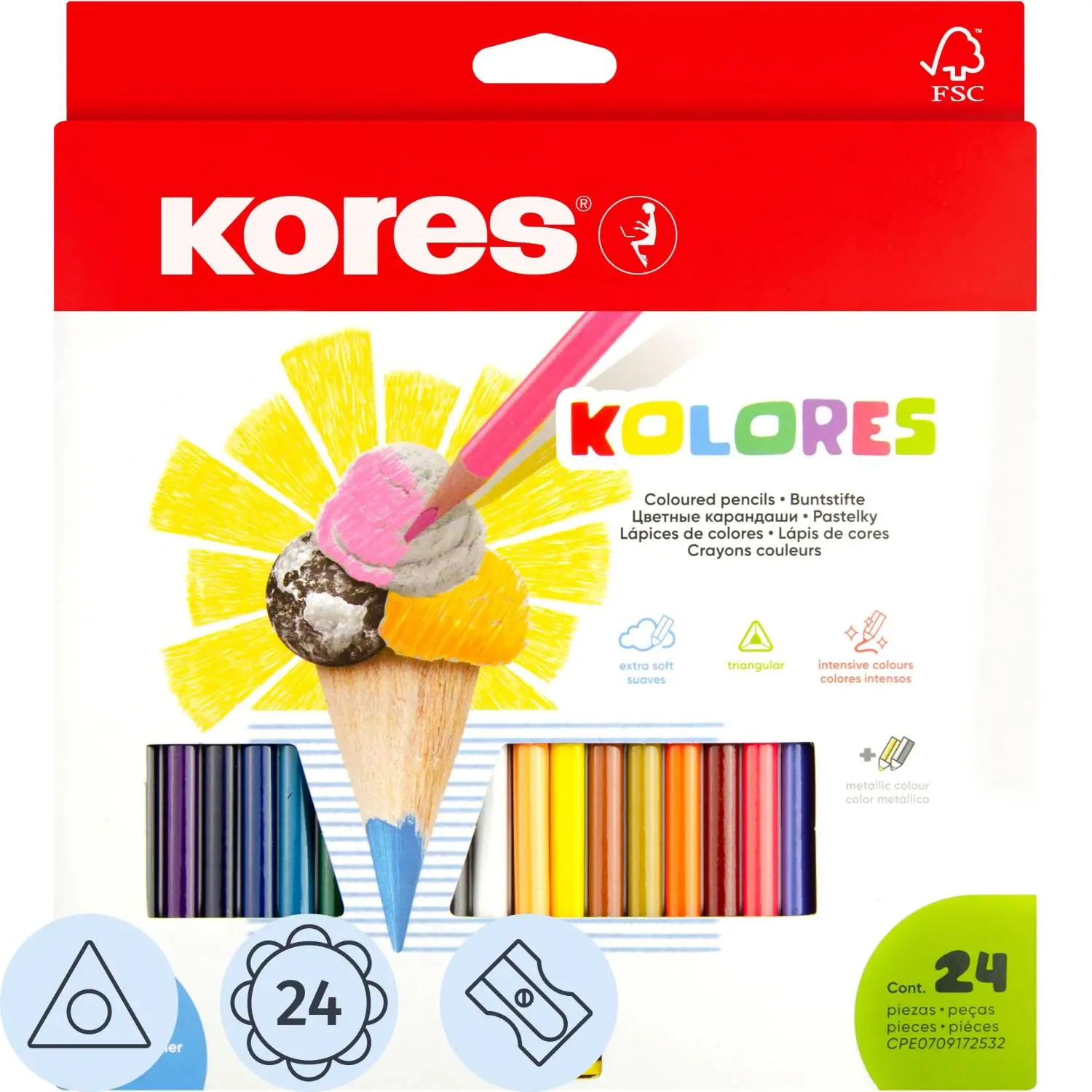 Карандаши цветные Kores Kolores 24 карандаша 24 цвета трёхгранные (93324.01)