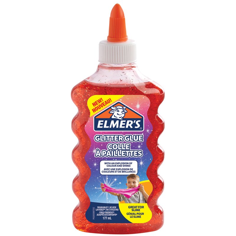 Клей канцелярский Elmers «Glitter Glue», 177мл, для слаймов, красный, с блестками, прозрачный
